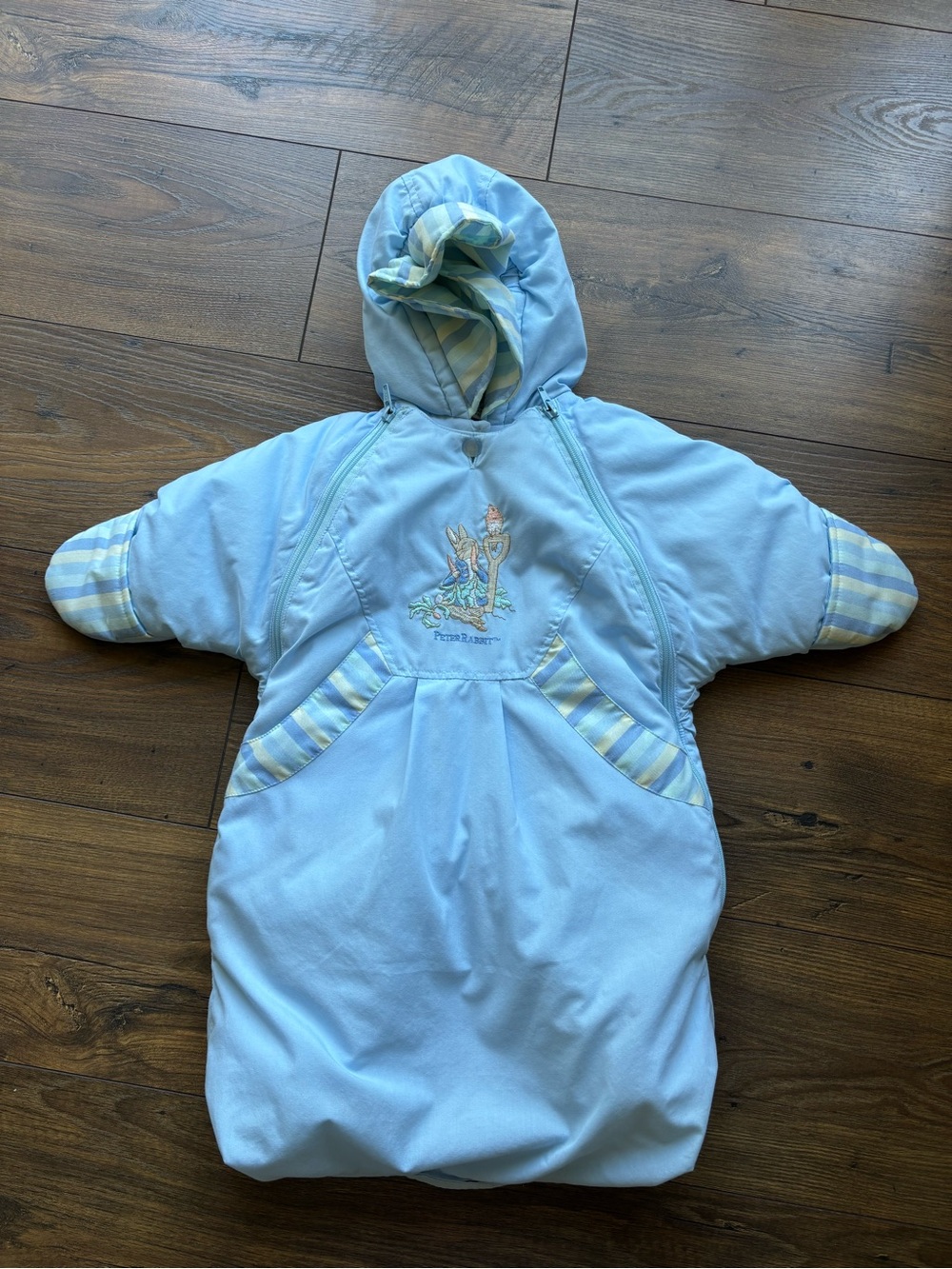 Beatrice Potter Quiltex Vintage Blue Embroidered Peter Rabbit Newborn BuntingBag